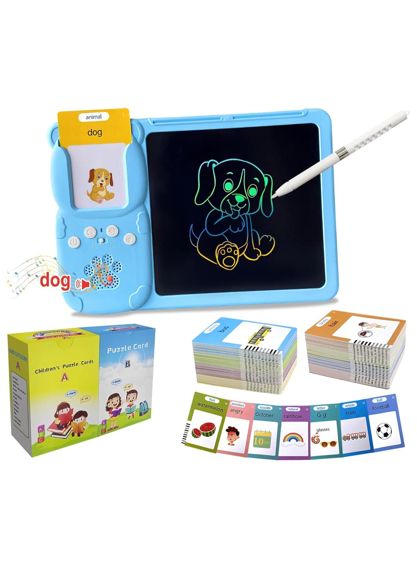 Writing Tablet FlashCards Learning Toys Children Learning Toy with Real Sounds for Kids 2 in 1 Talking Tablet Build Educational Toys Abundant Kids Language Therapy Autism Toys