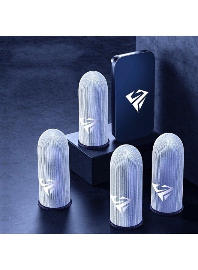 4 Pcs Cloth Mobile Gaming Finger Gloves Extremely Thin Material Zero-Contact Silver Fiber Breathable Touch Screen Gaming Finger Gloves with Storage Box White