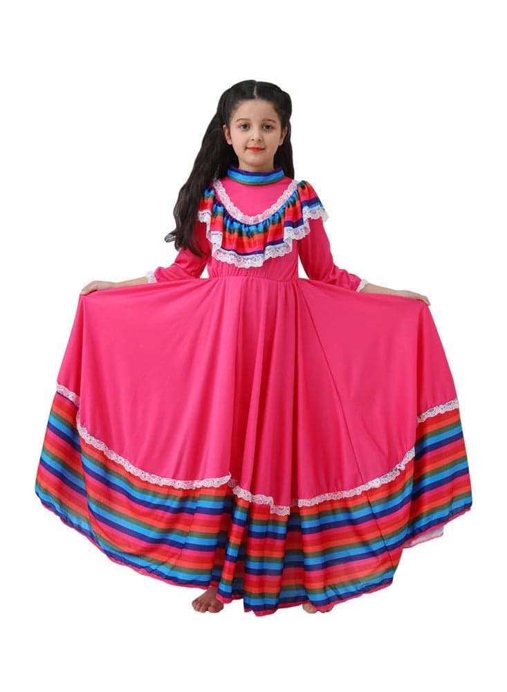 Mexican Dress for Girls Kids Tradition Princess Dress Halloween Costume Carnival Birthday Party Costumes rosered