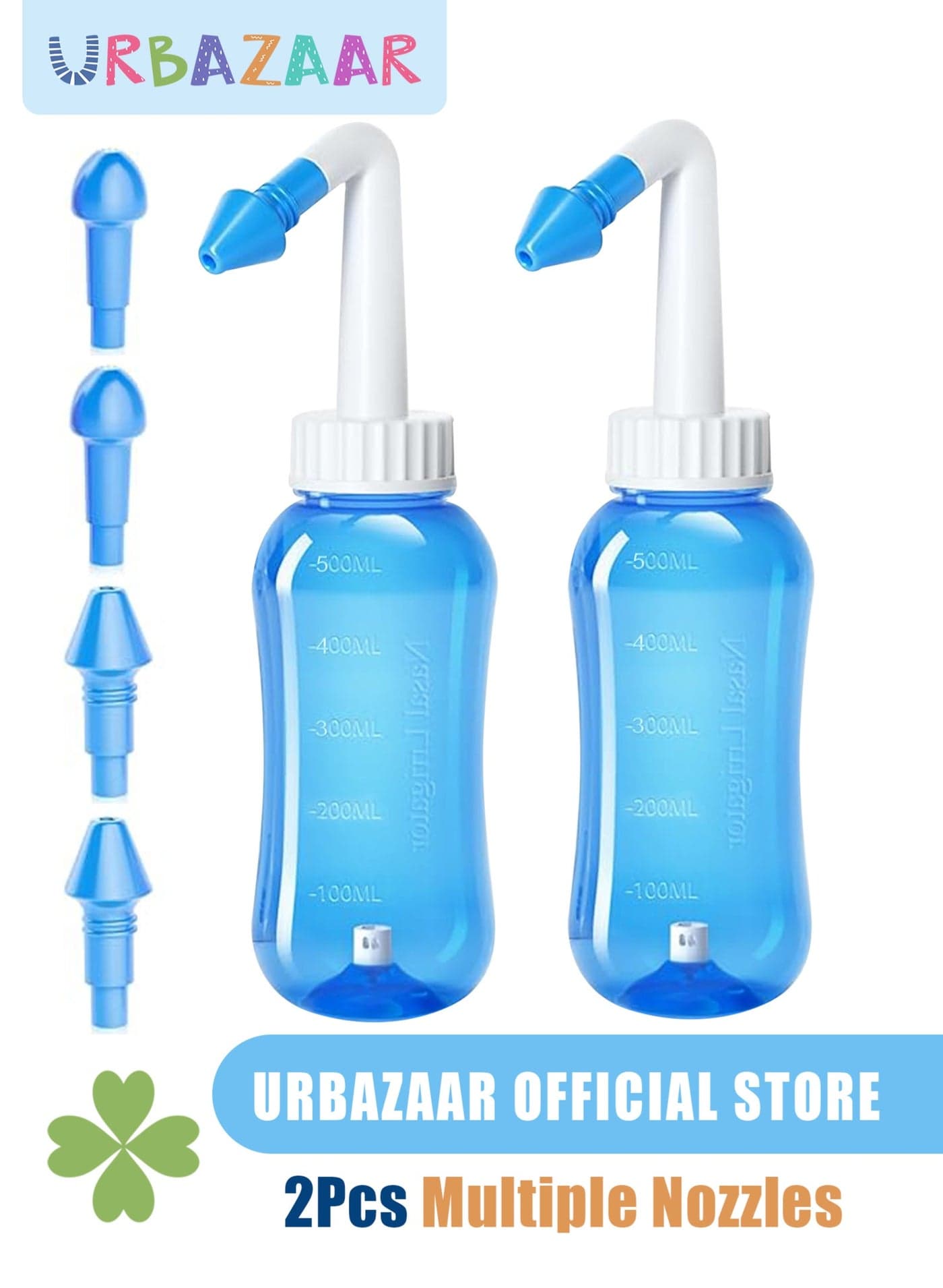 2-PCS 500ml Neti Pot Sinus Rinse Bottle Nose Wash Cleaner Pressure Rinse Nasal Irrigation for Adult & Kid BPA Free (Blue)