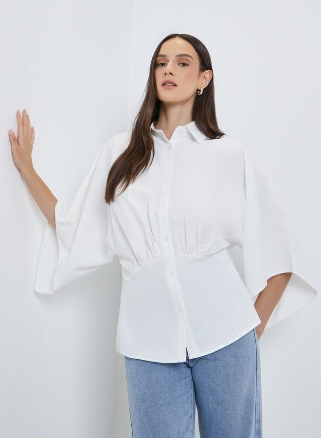 Styli Solid Kimono Sleeve Buttoned Shirt
