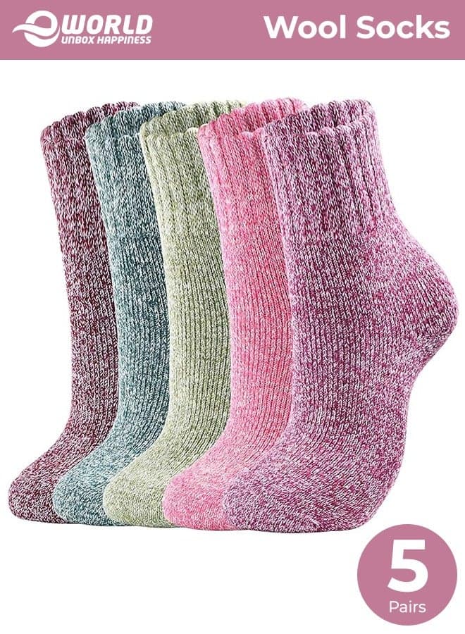 5 Pairs Wool Socks for Men and Women, Super Soft, Warm and Cozy Thick Knit Crew Socks with Terry-Loop Cushioning, Ideal for Cold Weather, Hiking and Outdoor Activities, Perfect Gift for Winter