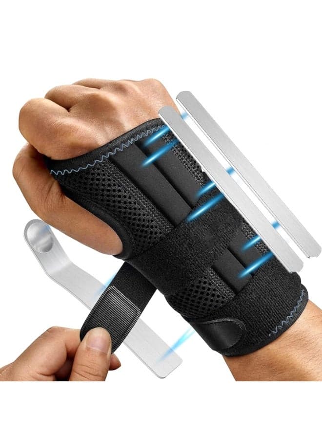 Wrist Support with 3 Metal Splints, Day Night Carpal Tunnel Wrist Splint for Men Women, Wrist Splint for Tendonitis Arthritis Pain Relief, Sprained, Sports Protect (Right, L)
