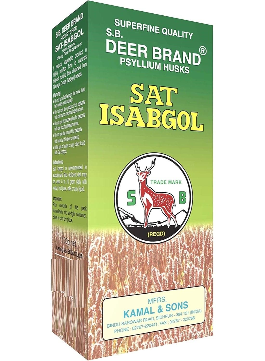Deer Brand Sat Isabgol | Pure Psyllium Husk 100g