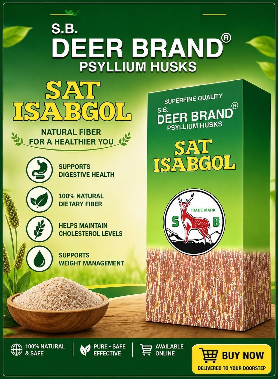 Deer Brand Sat Isabgol | Pure Psyllium Husk 100g