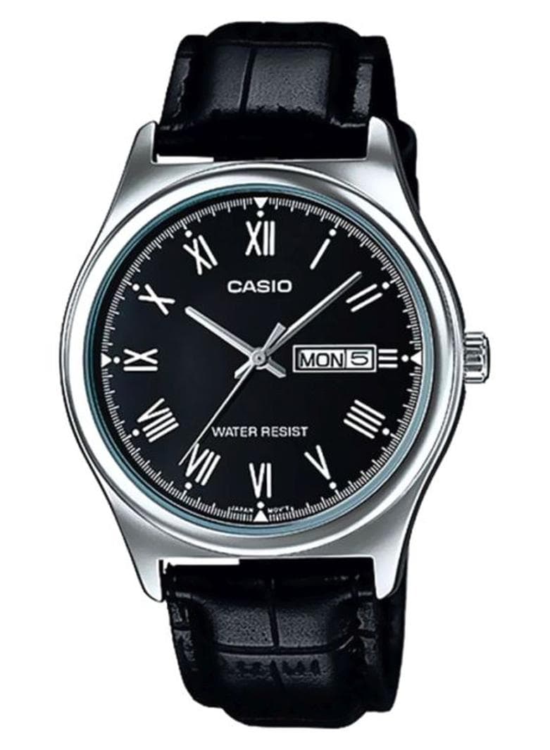 Men Leather Analog Quartz Watch MTP-V006L-1BUDF - 38 mm - Black