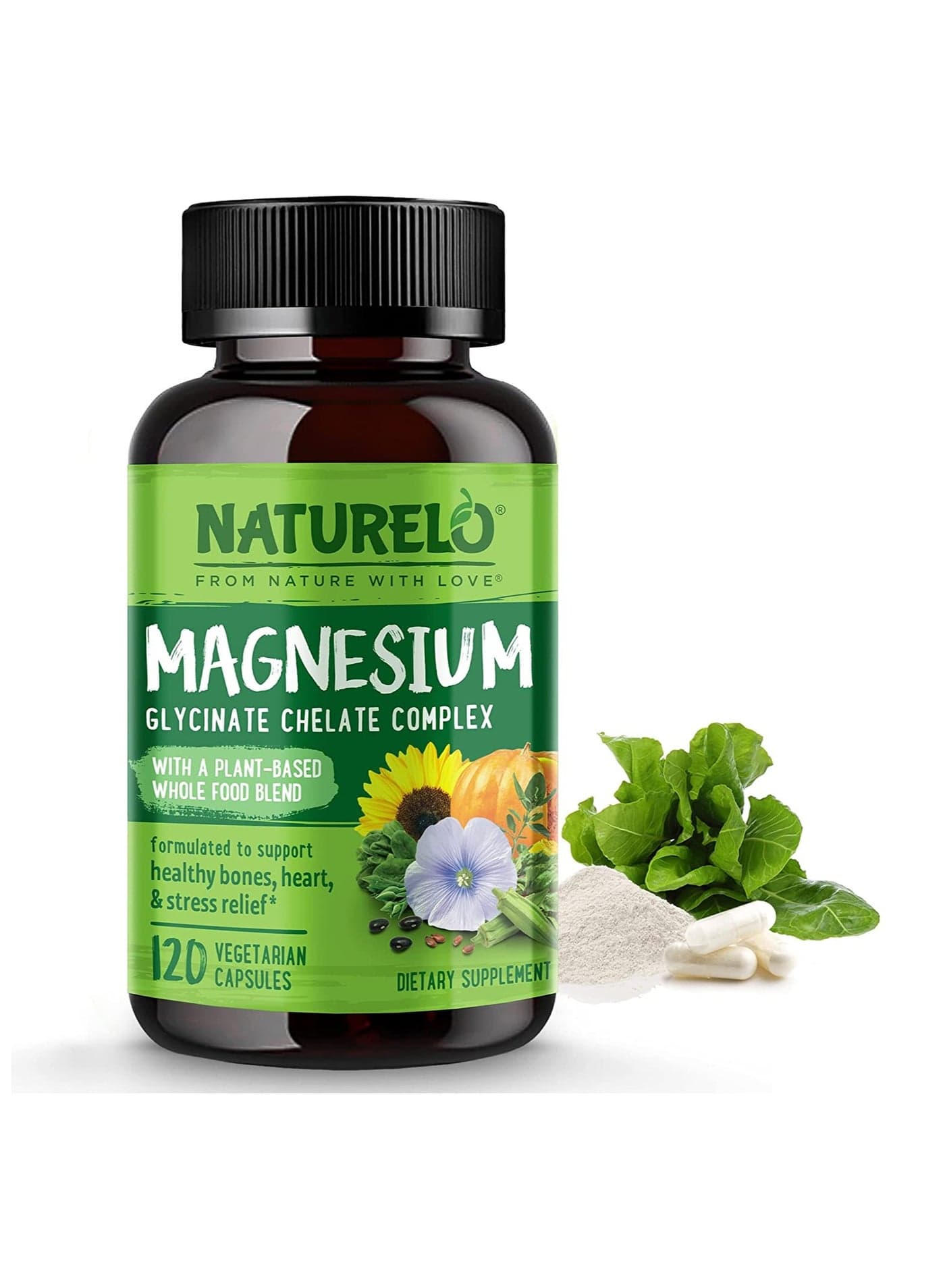 Magnesium Glycinate Chelate Complex With A Plant-Based Whole Food Blend Forrmulated to support healthy bones,heart,& stress relief 120 Vegetarian Capsules