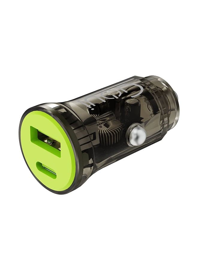 Auto Car Charger 2 Ports 30W - Dual USB Charger for Fast Charging of Tablets & Smartphones, Simultaneous Device Charging with Efficient Power Delivery - Green/Black