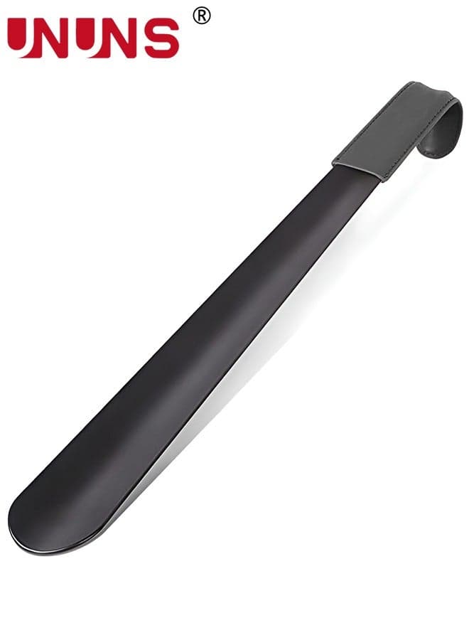 Shoe Horn,Long Shoe Horn For Seniors,Metal Long Shoehorn Boot Horn For Boots,42cm Boot Horn With Leather Handle,Home Shoes Wearing Tool,Household Shoehorn For Kids Men Women Pregnancy,Black