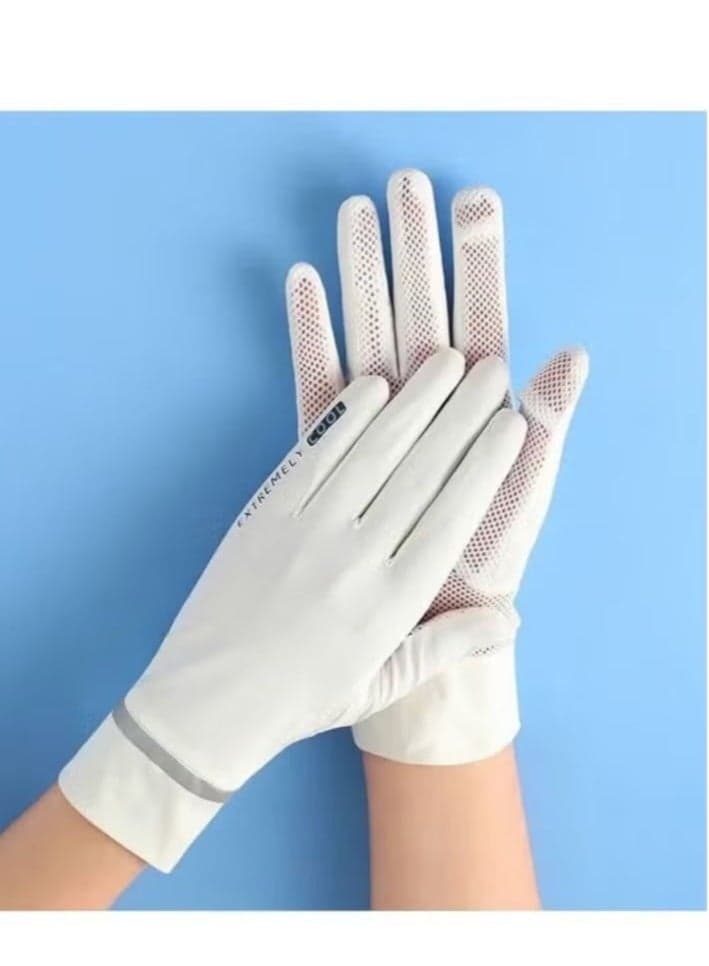 1-Pair UV Protection Summer Sunscreen Gloves White