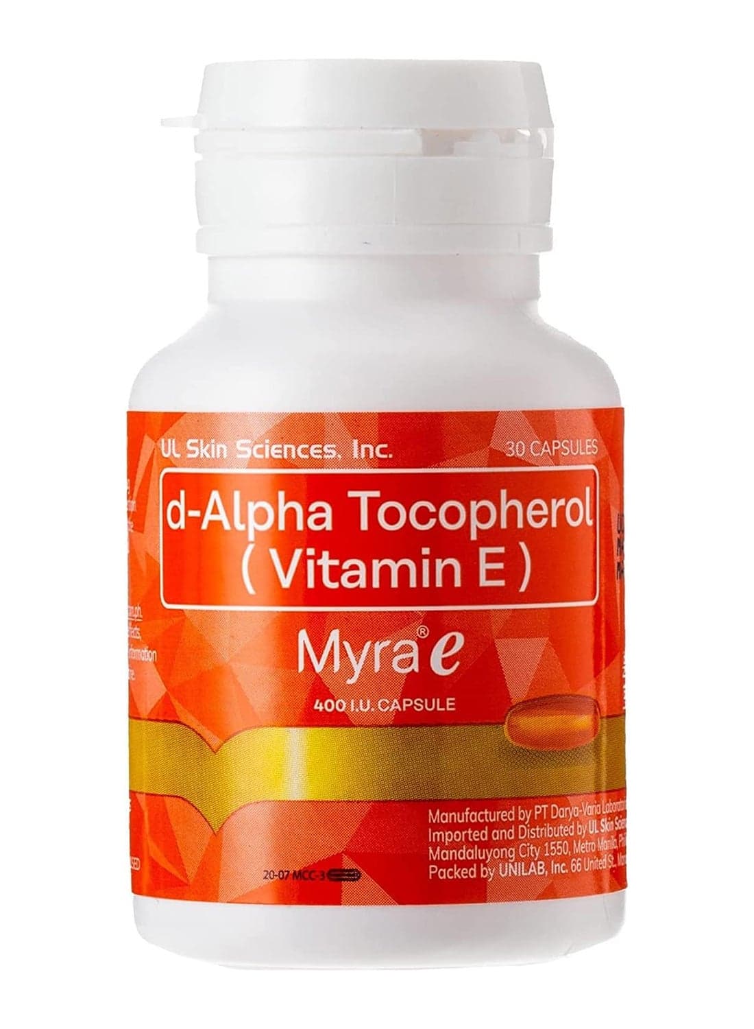 Myra E Vitamin E 400 IU Capsules – Glowing Skin & Hair Health | d-Alpha Tocopherol | 30 Capsules