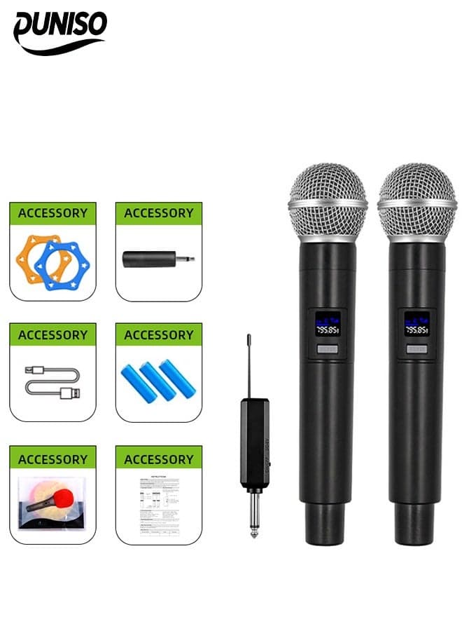 2Pcs Wireless Microphone,1 to 2 Microphones,Hand Microphone,Rechargeable Microphone,Professional Cordless Microphone,Used for Karaoke Nights and Family Gatherings DJ,Meeting,Black