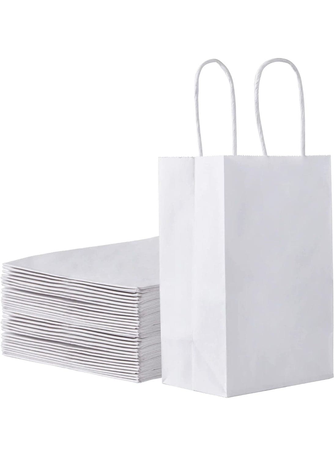 24 Bags White Paper bags with handles | 21 x 15 x 8 cm Small Kraft Gift bags for Birthday Party Favors, Weddings, Restaurant takeouts, Christmas