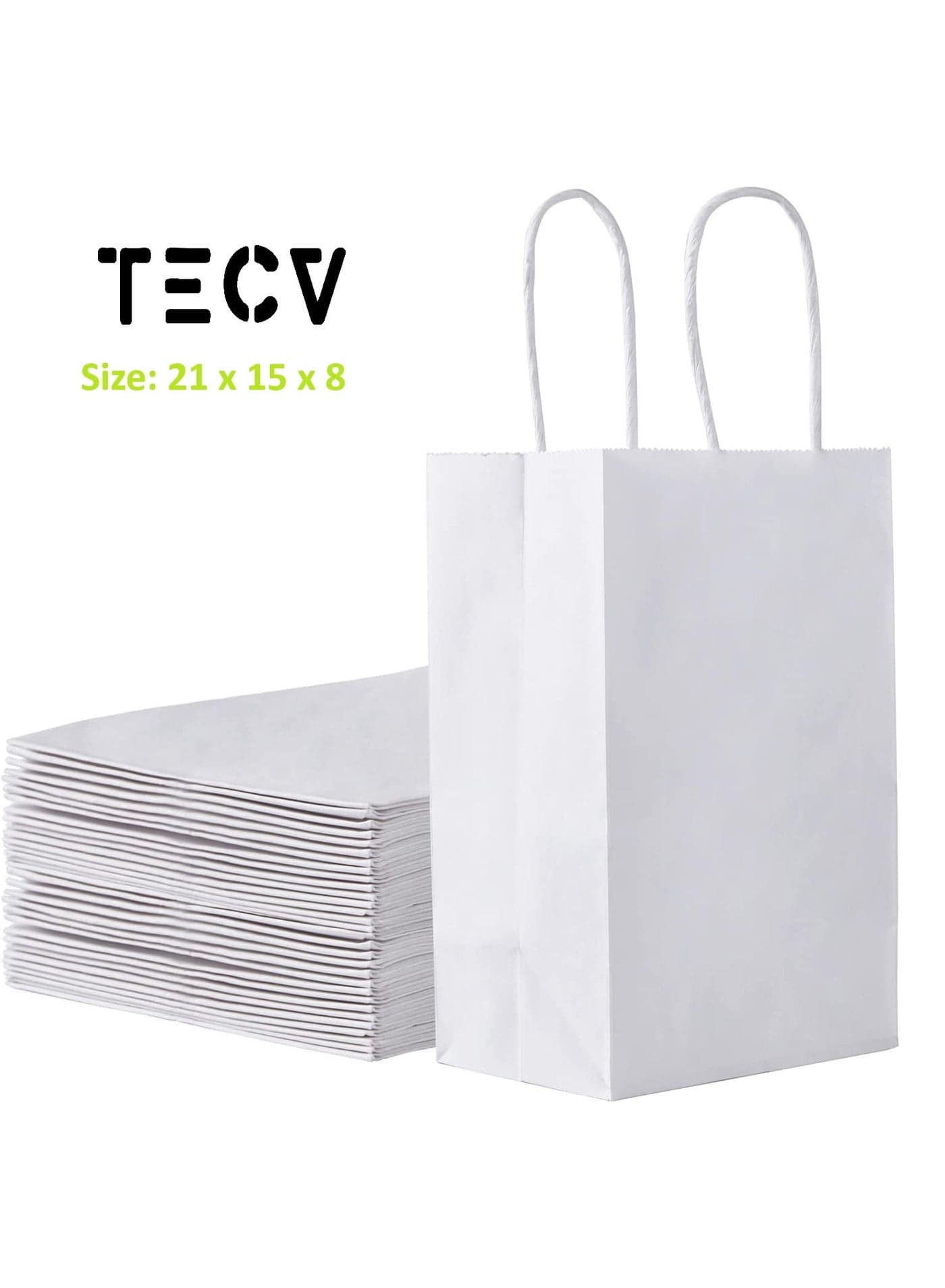 24 Bags White Paper bags with handles | 21 x 15 x 8 cm Small Kraft Gift bags for Birthday Party Favors, Weddings, Restaurant takeouts,