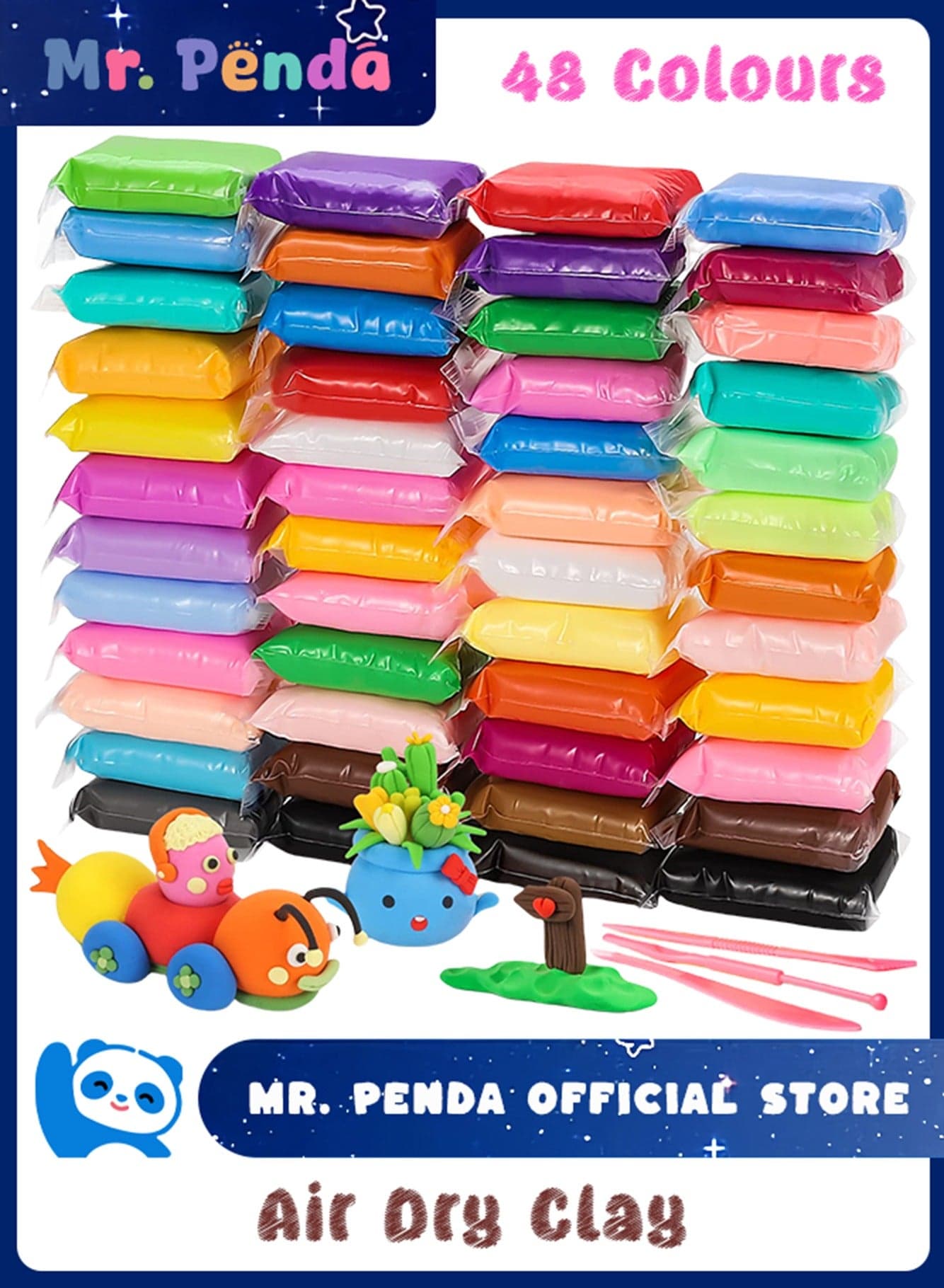 48 Colors Plasticine with 3 Sculpting Tools, Air Dry Clay, Modeling Clay Kit, DIY Plasticine for Children Education