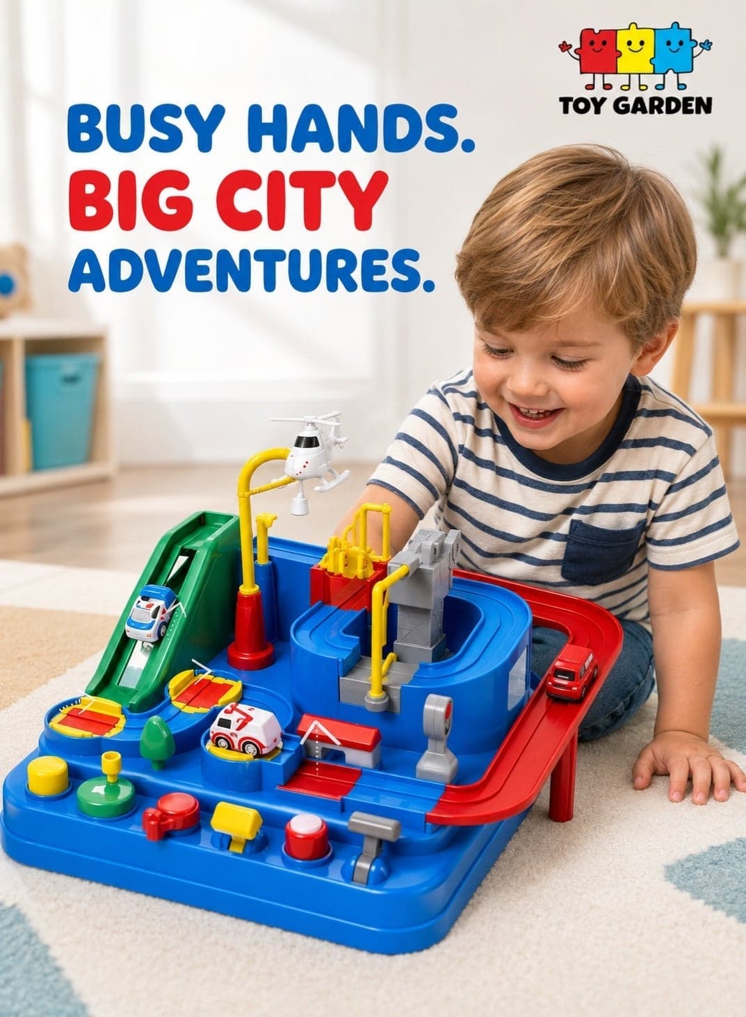Kids Race Track Toys – Car Adventure Puzzle Rail Set, City Rescue Playset with 2 Mini Cars, Educational Toy for Boys & Girls, Ages 3-7