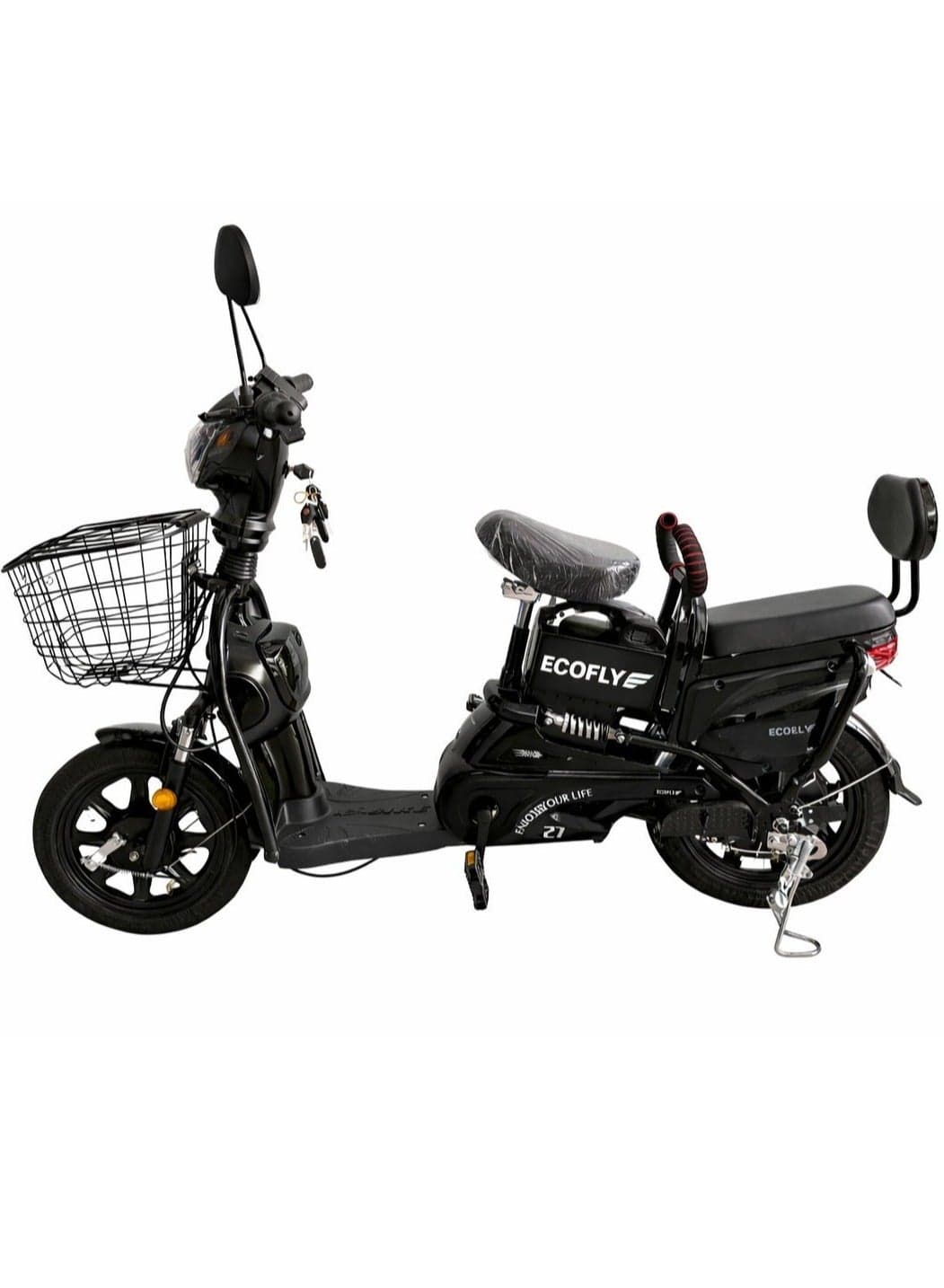 Electric Scooter Delivery E-Bike for Adults 500W 48V High Speed 58KM/H 3 Gear Modes Double Seat with Backrest Front Basket Mobile Charging Holder Digital Display Anti-Theft System 16 Inch Tires Black