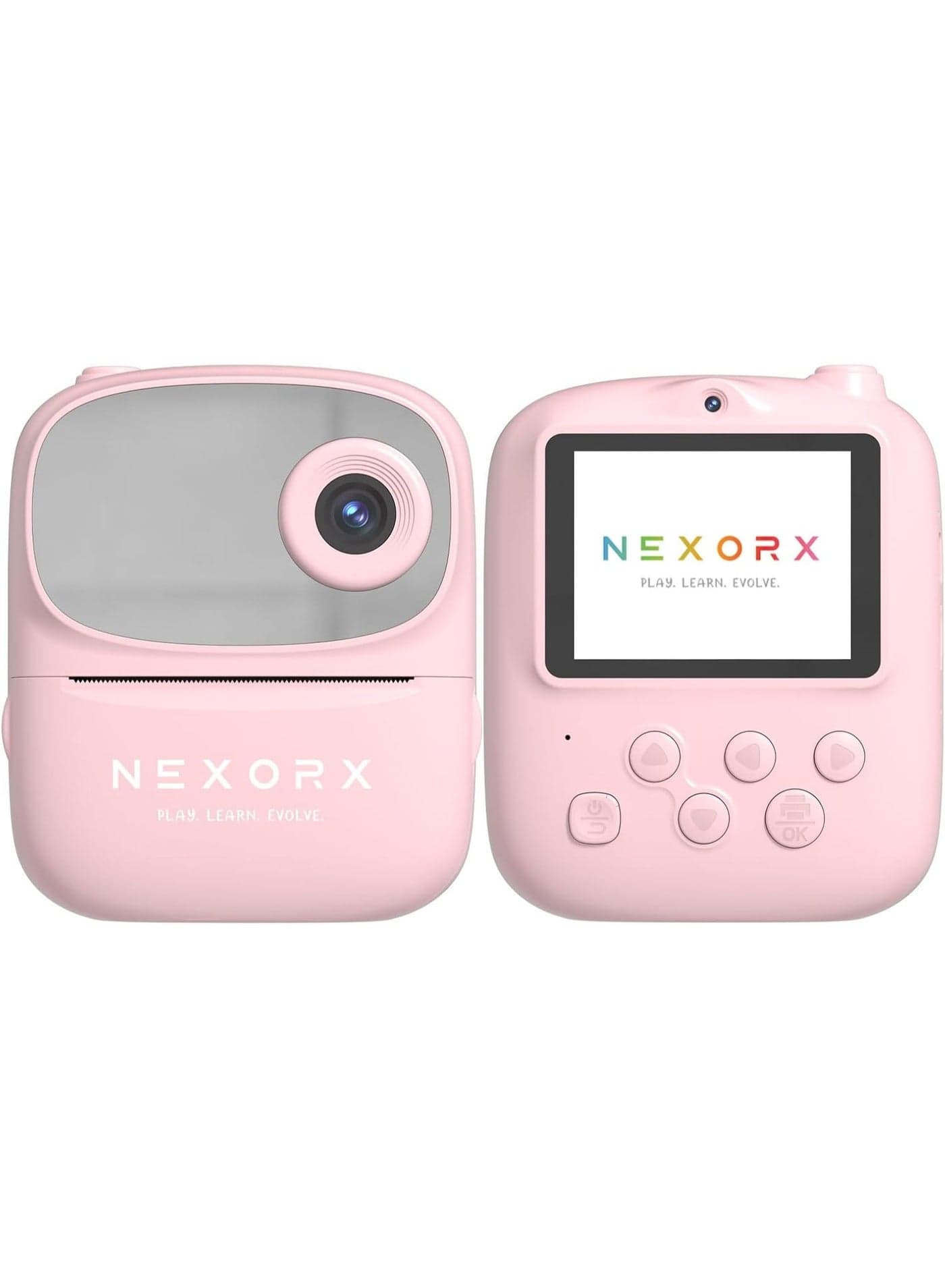 NEXORX Kids Camera with Instant Print – Dual HD Lens, 2.4" IPS Screen, 500x Thermal Printing, 1080P Video, Fun Filters & Frames, Built-in Games, MP3, 800mAh Rechargeable Battery, Includes 57mm Ink-Free Print Rolls Pink