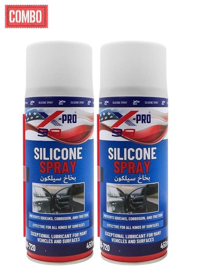 Silicone Spray Lubricant & Protectant 450ml Pack of 2 – Anti Squeak, Anti Corrosion, Water Resistant Multipurpose Silicone Spray for Vehicles, Rubber, Plastic & Metal Surfaces