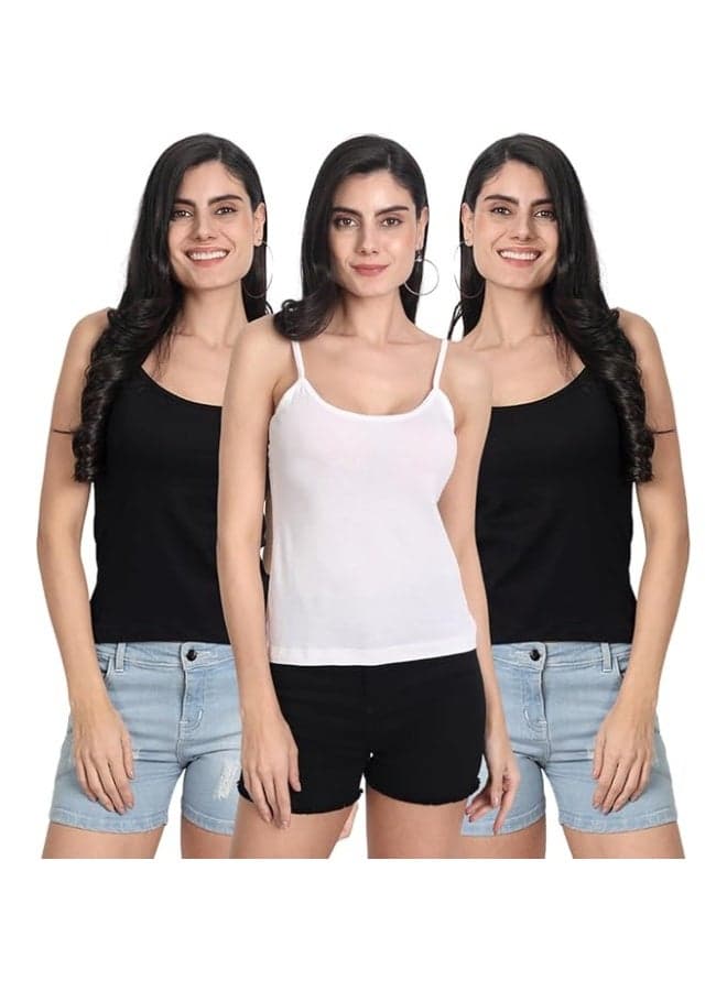 Aimly Women's Regular Fit Cotton Camisole Slip Black White Pack of 3, Contains 2 Black 1 White