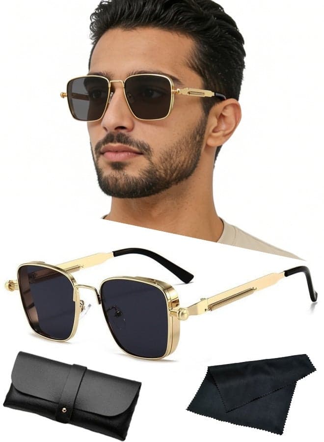 Retro Steampunk Square Sunglasses Silvery Metal Frame UV400 Polarized Lens Unisex Fashion Eyewear for Outdoor Sports Driving Fishing Picnics Daily Commutes Weekend Getaways Travel Outings,Silver