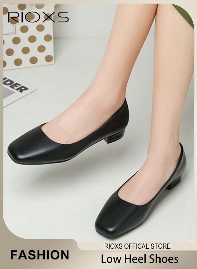 Slip-ons Loafer for Women, Fashion Women's Comfort Shoes, 3cm Low Heel Court Shoes for Ladies, Classic Squared Toed Loafer Shoe, Non-slip Lightweight Dress Shoes, Perfect for Elevating Your Status at Work, Versatile Woman Footwear for Parties/ Meeting/ Interviews/ Weddings and Daily Wear, Black Casual Office Shoes