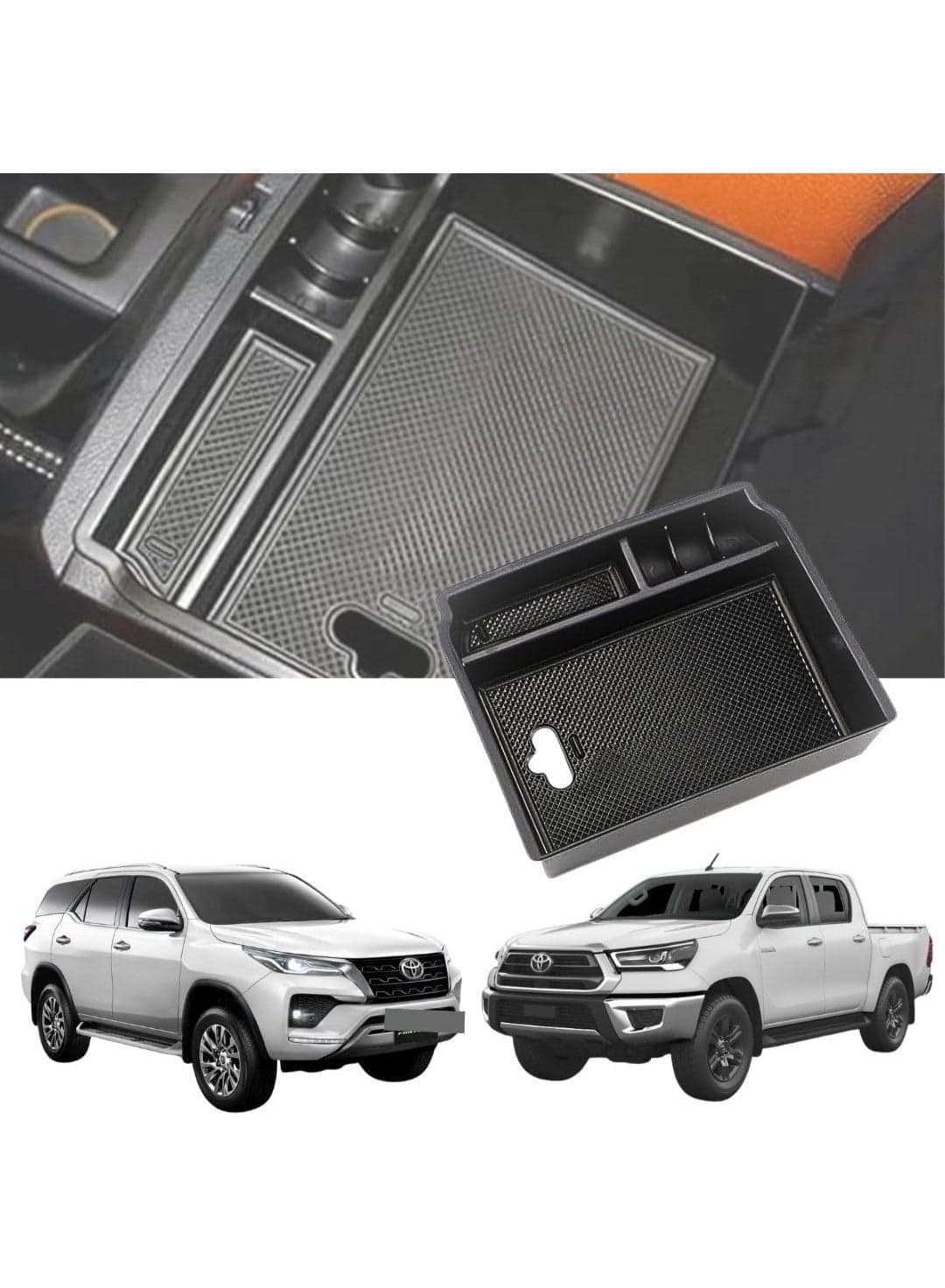TRX AUTO Center Armrest Console Organizer For Fortuner 2nd Gen 2015-22 & Hilux 8th Gen 2015-22 | Center Storage Box Organizer Tray