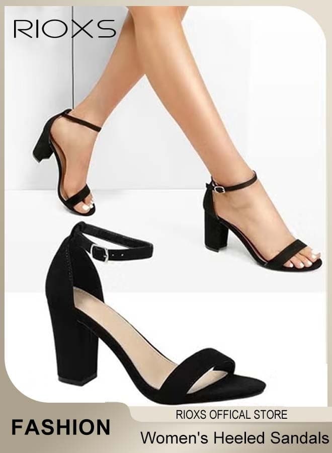 Women's Chunky Heel Sandals, 8cm Block Platform High Heels Sandals, Open Toe Ankle Strap Heeled Shoes, Fashion Casual Heel Shoes for Ladies Women, Anti-slip Strappy Buckle Sandals, Stylish Heeled Sandals for Parties, Weddings, Proms, Dating, Daily Wear, Classic Black Footwer Women's Comfort