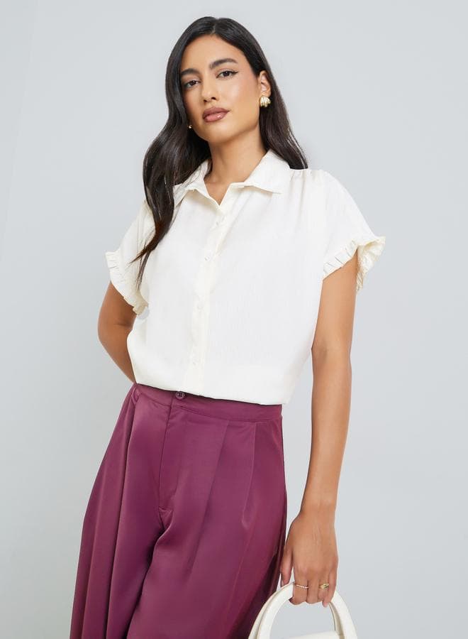 Beige Striped Short Sleeve Shirt