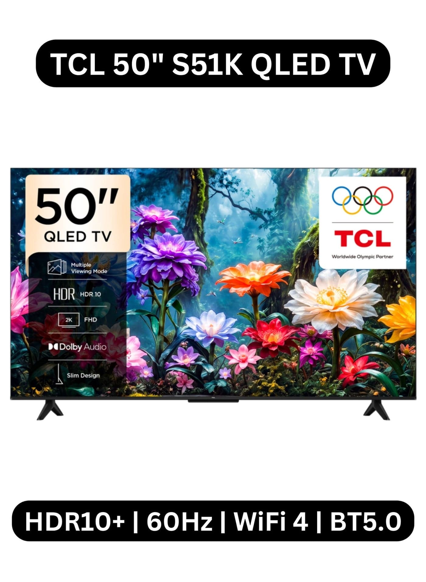 50-Inch S51K 2K QLED Smart TV (2026 International Version) - 50S51K Google TV | Vivid Color | HDR10 | Dolby Audio | Google Cast | Multiple Viewing Modes | Kids Profile | Metallic Bezel-Less Slim Design | 50S51K Black