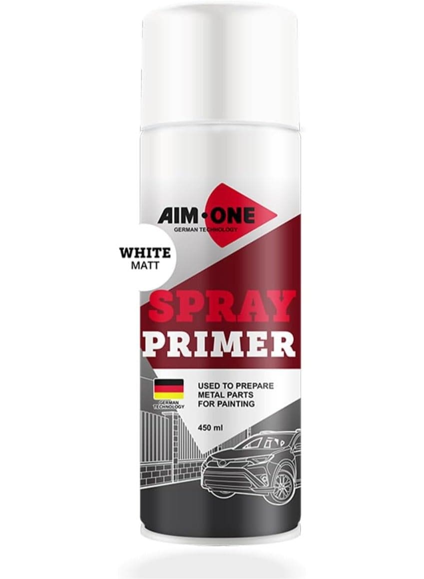 RACO AIM- ONE Spray Primer 450ml - Rust Protection, Heat-Resistant Formula, Perfect Primer for Metal Painting (White Matt)