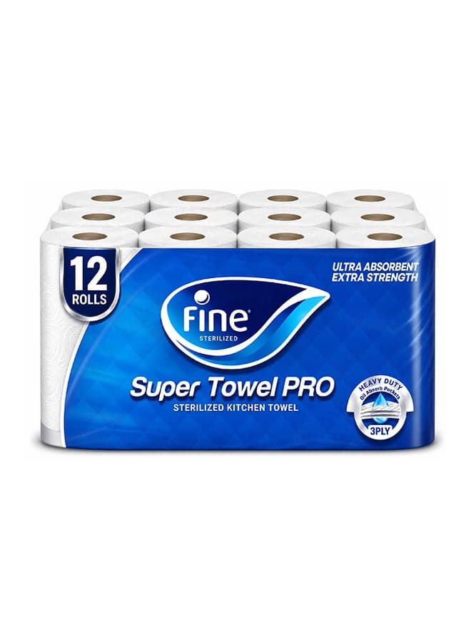 Kitchen Towel 60 Sheets 3 Ply Pack of 12 Rolls White 26.5x21cm
