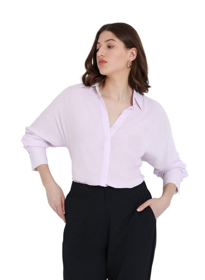 Women'S Lavender Viscose Crepe Solid Pattern Relaxed Shirt