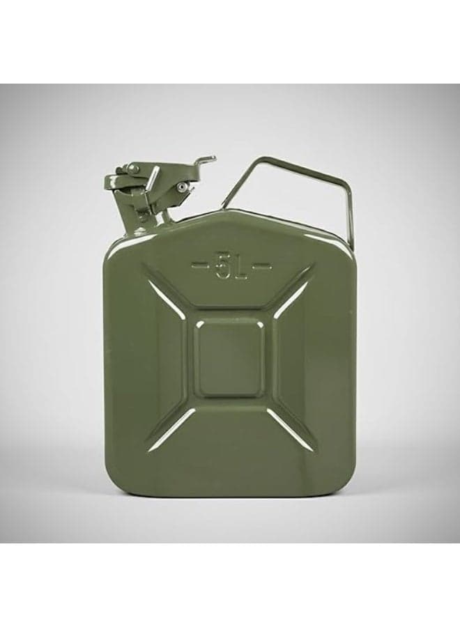 Metal Jerry Can – Fuel Storage Container for Petrol, Diesel, or Water – Steel with Flexible Metal Spout – Green – Made in Taiwan (5 L)