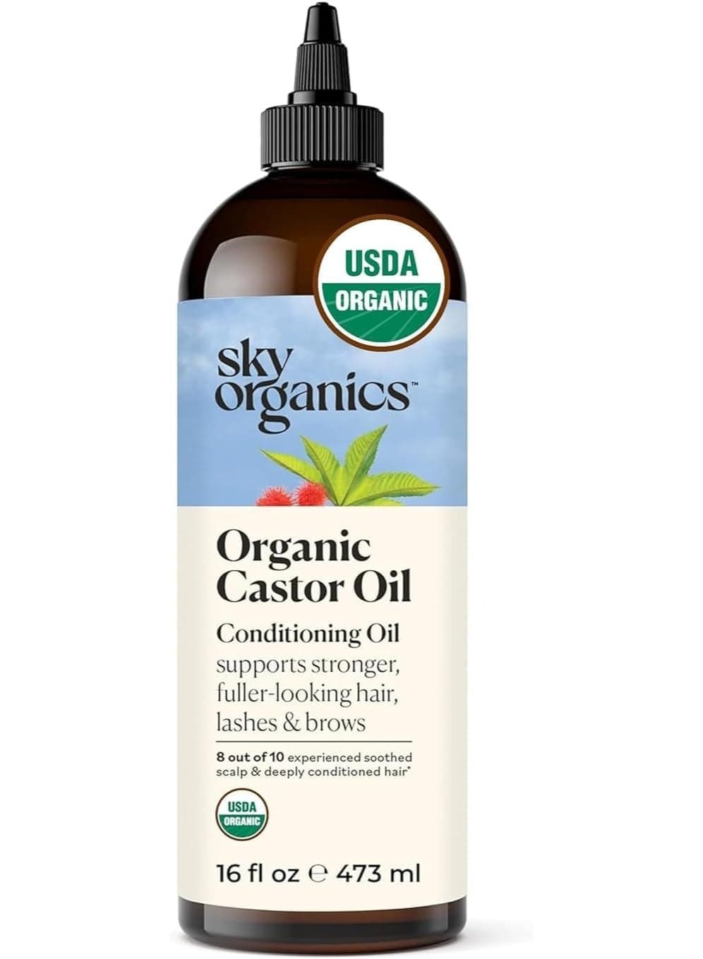 Sky Organics Organic Castor Oil for Hair, Lashes & Brows 100% Pure & Cold-Pressed USDA Certified Organic - 16 fl Oz