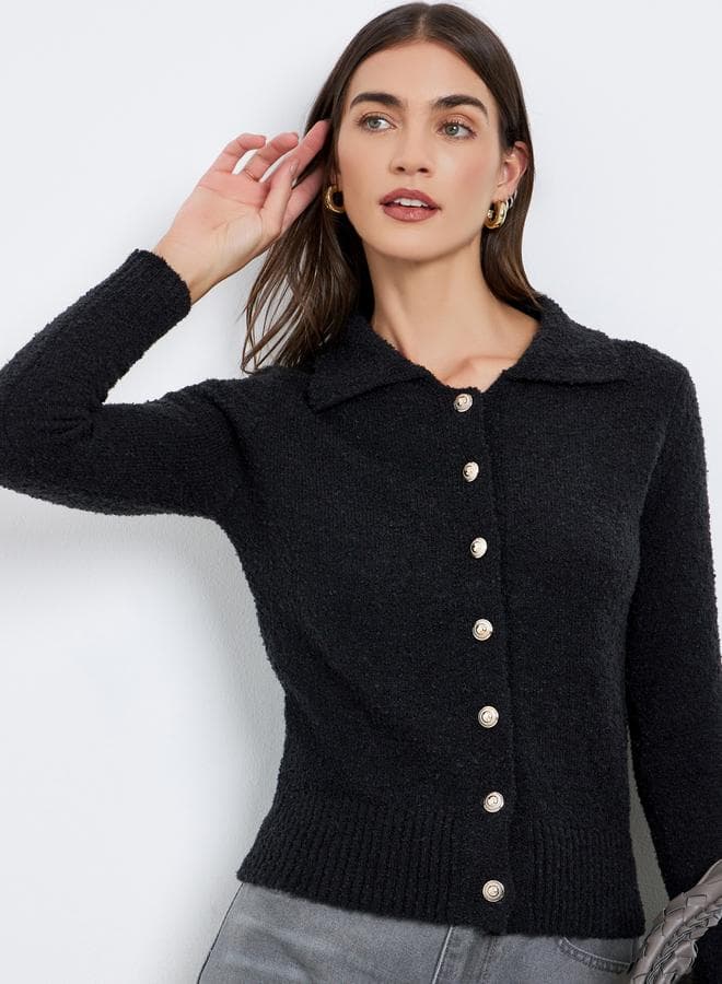 Styli Textured Ribbed Buttoned Top