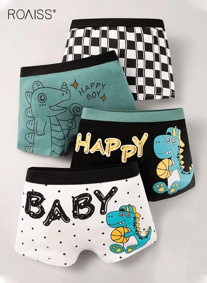 Boys 4 Pack Underwear Set, Soft Stretchy Trunk Briefs with Adorable Patterns, Breathable Boxer Briefs with Elastic Waistbands for Boys, Ideal for Everyday Wear