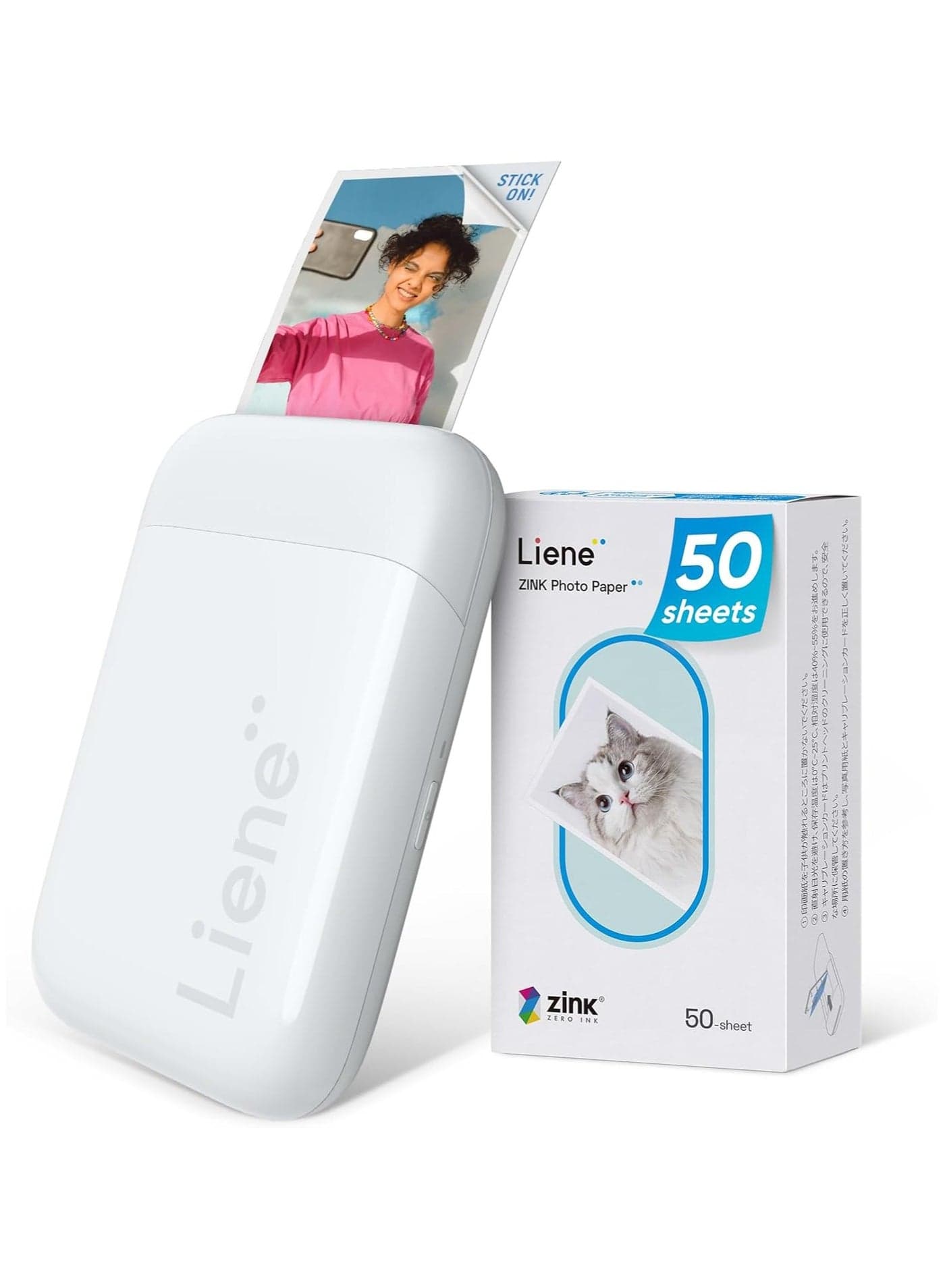 Liene 2x3” Photo Printer, Mini Instant Portable Color Mono Photo Printer Bundle 50 Zink Adhesive Paper, Bluetooth 5.0, Compatible w/iOS & Android, Small Picture Printer for iPhone, Smartphone, White