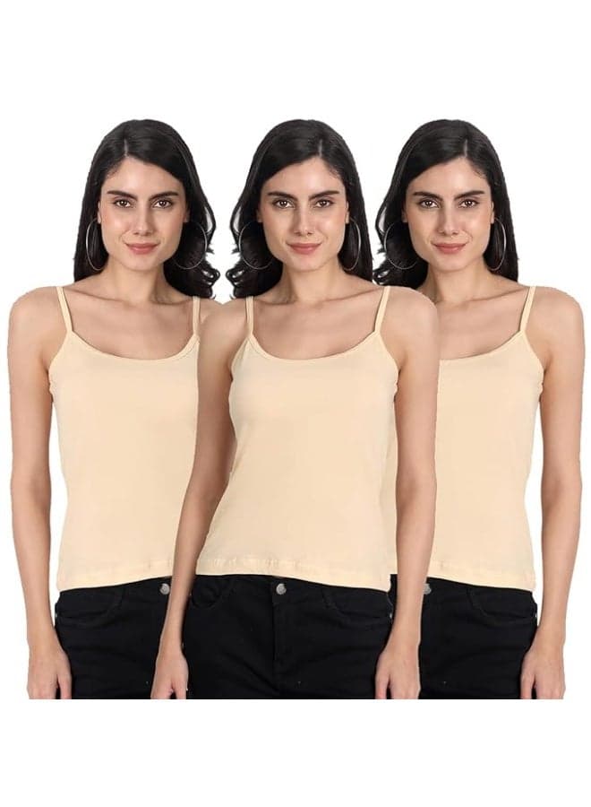 Aimly Women Cotton Camisole Pack of 3 in Beige Color