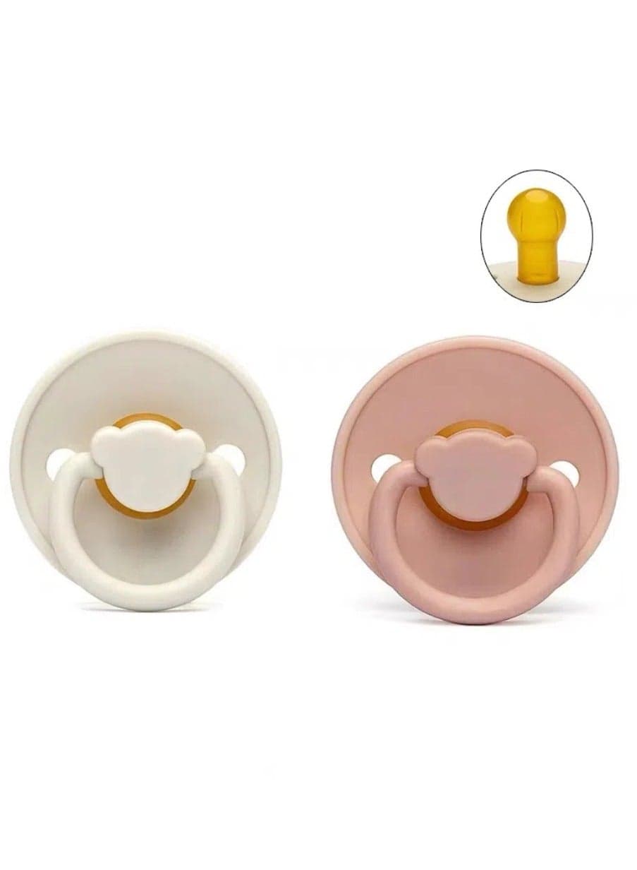 Baby Pacifiers | 2-Pack Soothers | Panda Nipple | BPA-Free Natural Latex Food Grade | Super Soft Bite Resistance | Sleep Anti-Flatulence | Baby Teething Toy | Ivory and Pink