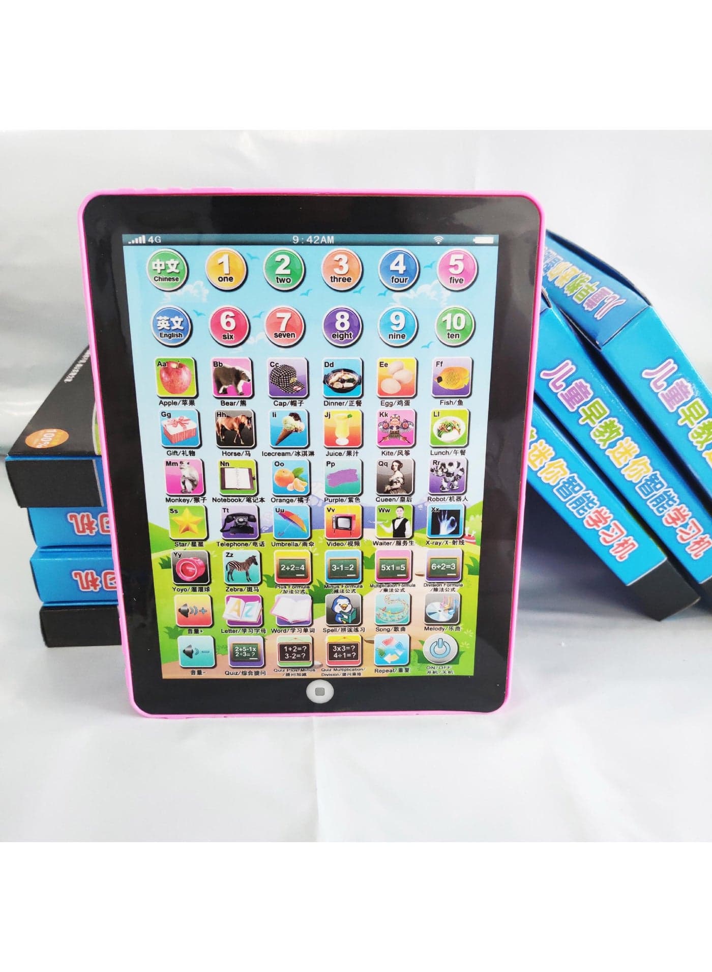 English tablet learning machine Children's early education story machine Mini dot-reading machine simulation learning toy without battery pink 1Pcs