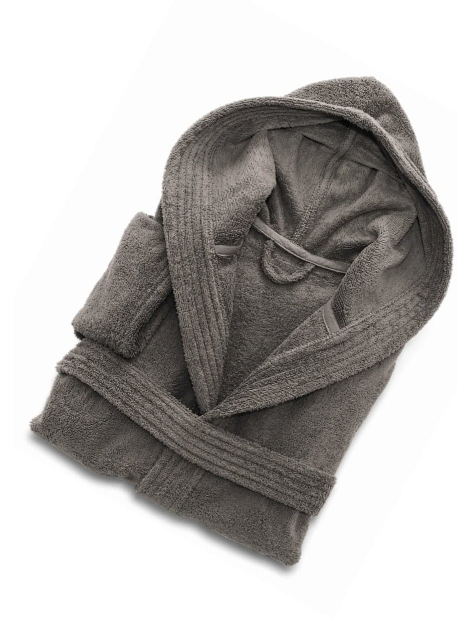 Unisex Dark Gray Hooded Terry Bathrobe 100% Cotton Soft Absorbent Hotel Spa Bath Robe for Men & Women
