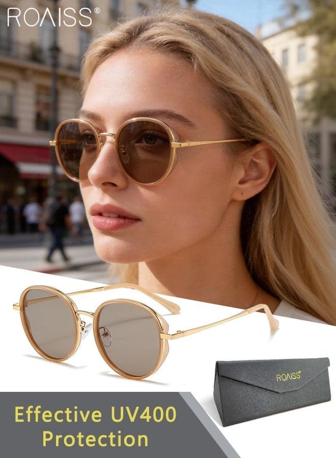 Round Polarized Sunglasses for Women, UV400 Protection Sun Glasses, Fashion Sun Shades for Shopping Party Travel with Glasses Case, 53mm
