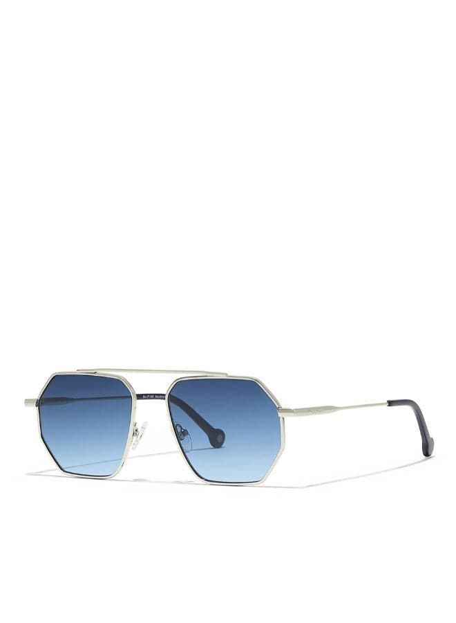 30Sundays HALCYON,Men Sunglasses, Geometric Sunglasses, UV Protection: UV400 (Silver,Blue)