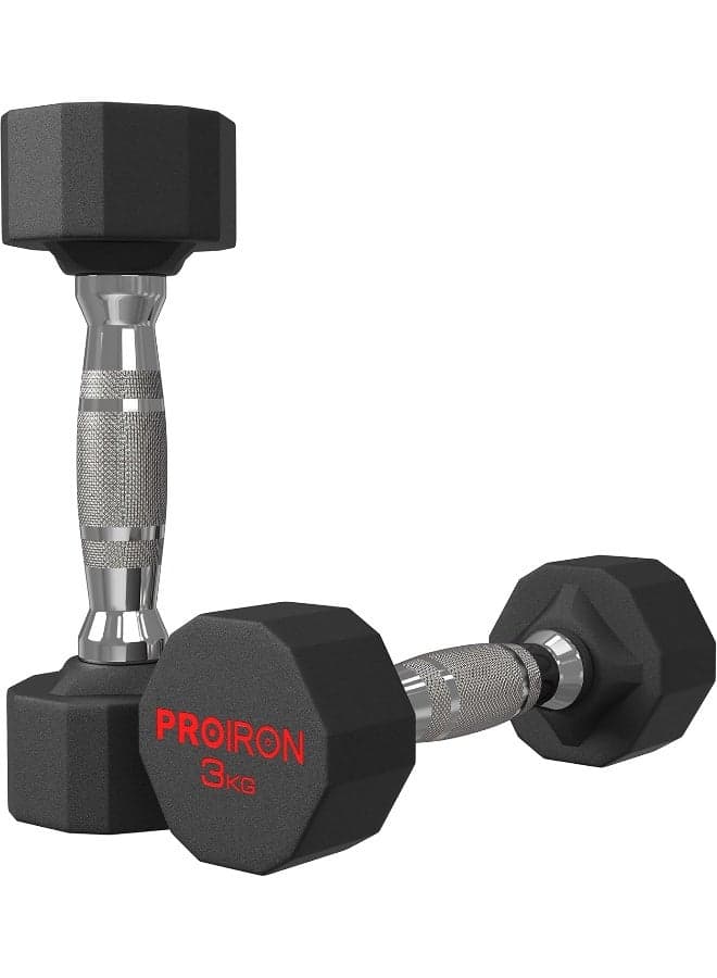 PROIRON Rubber Dumbbells Odorless, Steel Weights Set Men Women Home Gym 3kg 5kg 8kg 10kg 12kg 16kg 20kg 24kg Fitness Training Exercise Body Strength Lifting Equipment (Pair or Single)
