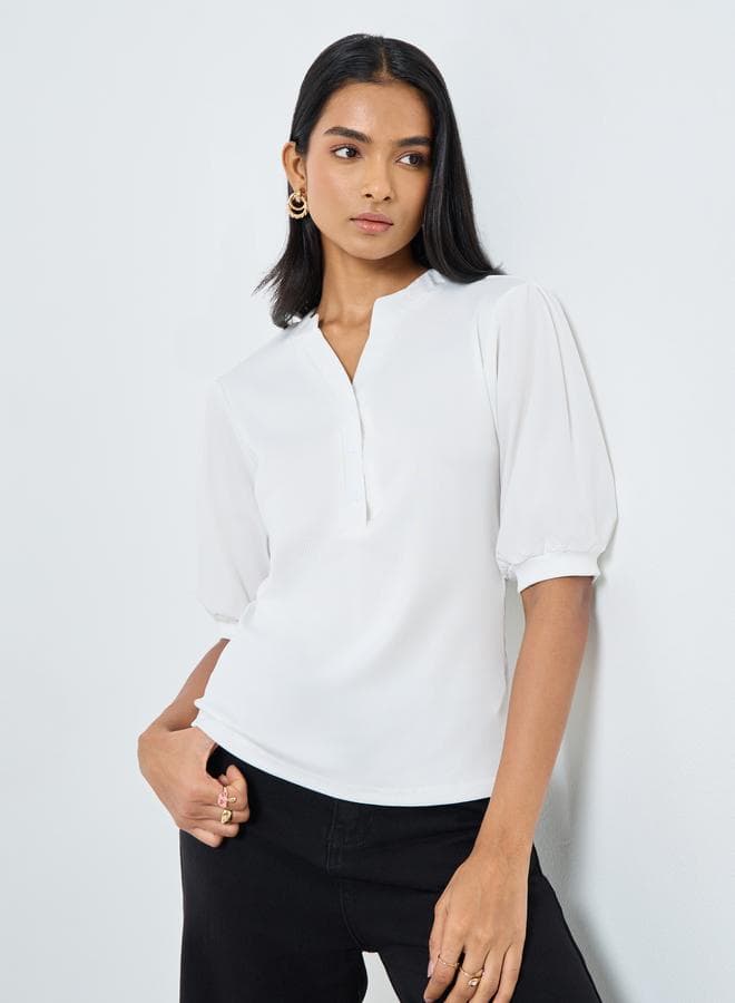 Take Two Elegant White Puff Sleeve Blouse