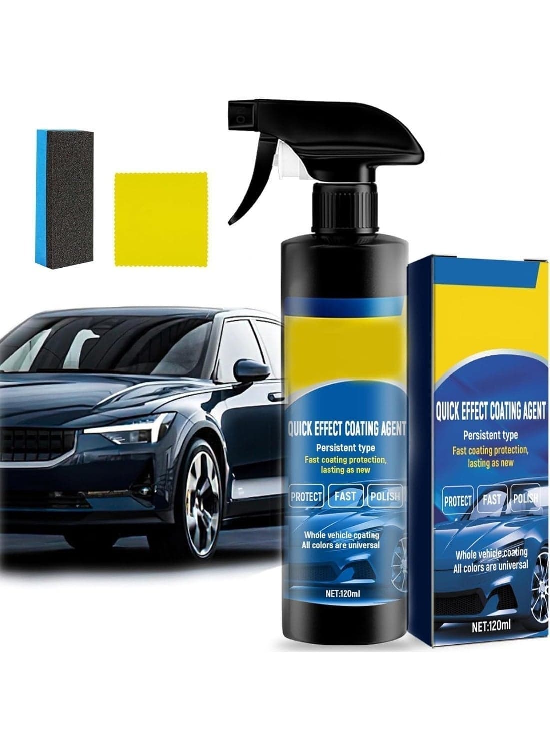 Quick Effect Car Coating Spray 120ml Instant Paint Protection & High Gloss Polish, Hydrophobic Shine, Scratch Resistant, Universal for All Car Colors