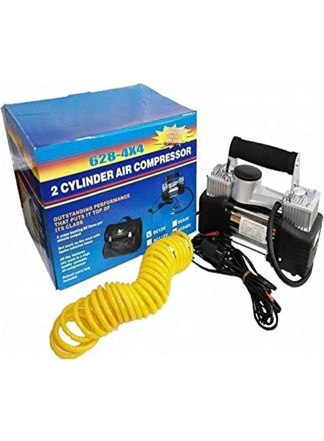 Heavy-Duty 2-Cylinder Air Compressor - 12V Portable Tire Inflator for Cars & SUVs