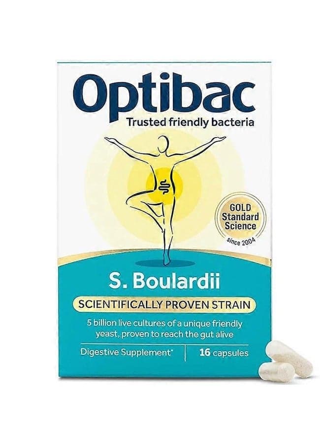 Saccharomyces Boulardii Vegan Scientifically Proven Digestive Probiotic Supplement 5 Billion Cfu 16 Capsules