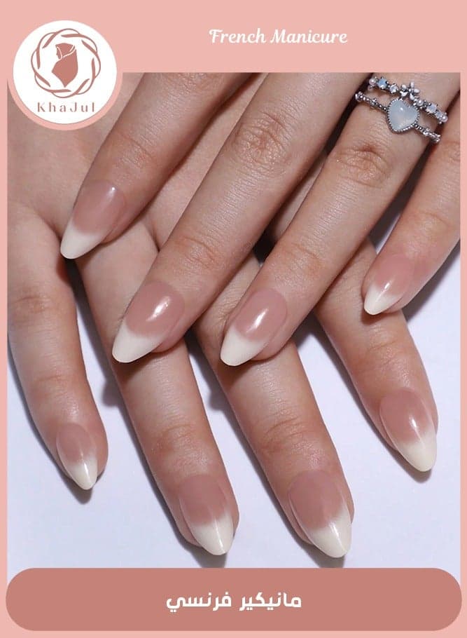 24-Piece French Tips Press on Nails Medium Almond Fake Nails Glossy Ombre Acrylic Nails Nude Nature Artificial False Nails Glue on Nails for Women Manicure Nails Decoration